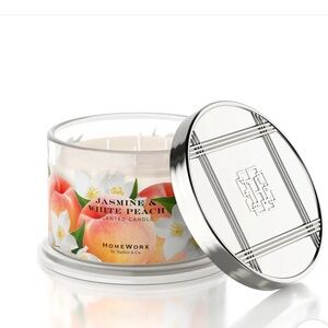 NWT SLATKIN + CO. Candle 3 wick Jasmine & White Peach 14 oz